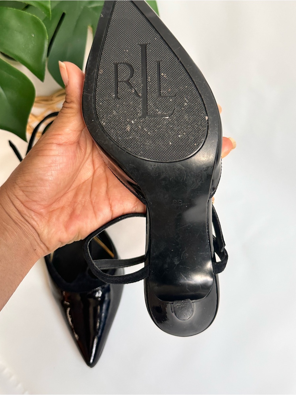 Lauren Ralph Lauren Black Patent Pointed-Toe Slingback Pumps - Picture 3 of 7